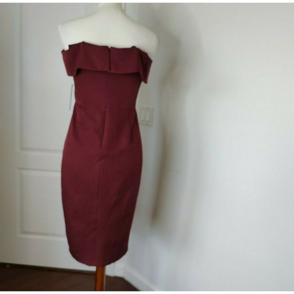 Lulu's Dress sz M Burgundy Bodycon Off Shoulders Classic Glam Slit Cocktail NEW - Picture 7 of 9